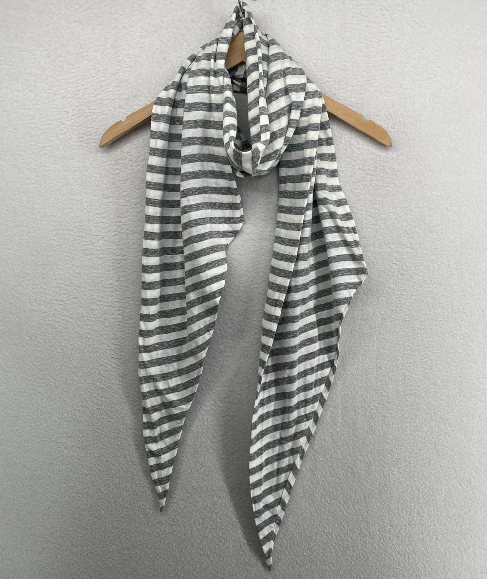 EILEEN FISHER Scarf Womens OS Striped Slub Jersey Slim Shawl Wrap Gray 11" x 92"